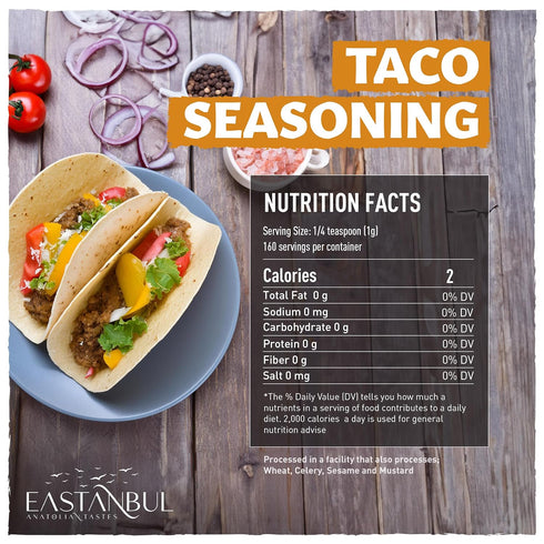 Eastanbul Taco Seasoning Mix, 5.6oz Taco Seasoning, 100% Natural Taco Mix, Vegan Taco Seasoning Mix, Non-GMO & Vegan, Great Mild Taco Seasoning fo...
